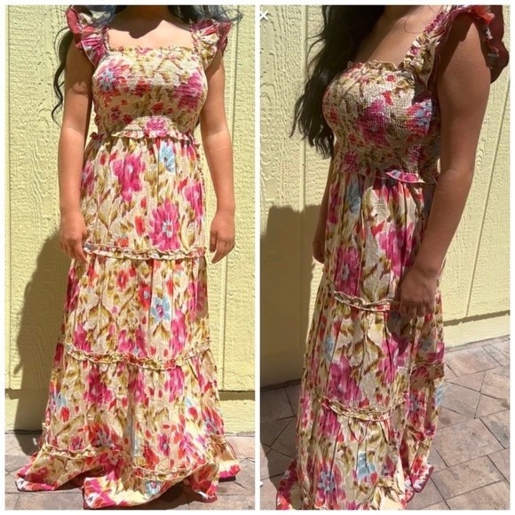 HOUSE OF HARLOW 1960 Floral retro maxi dress with ruffle detail & pockets - Picture 3 of 13